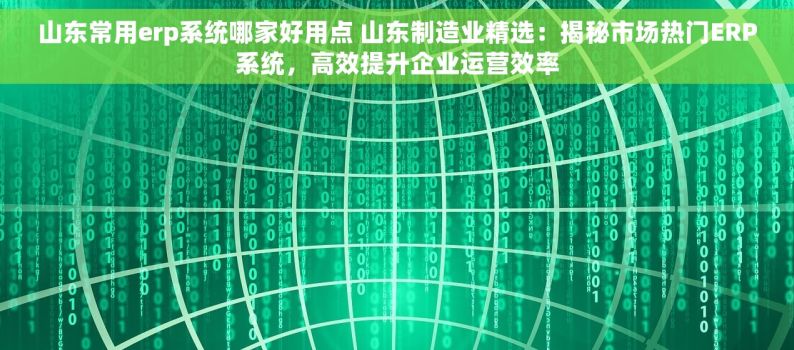 山东常用erp系统哪家好用点 山东制造业精选：揭秘市场热门ERP系统，高效提升企业运营效率